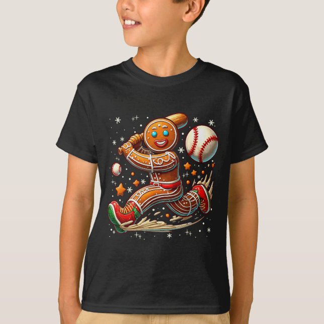 Christmas Gingerbread Man Srts Player Funny Baseba T-Shirt (Front)