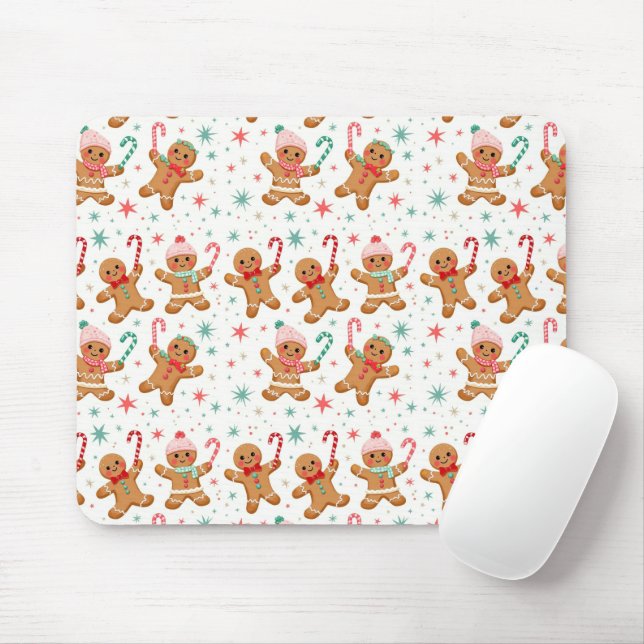 Christmas Gingerbread Men and Candy Canes Mouse Pad (With Mouse)