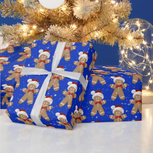 Christmas Gingerbread Men In Snowflakes Wrapping Paper