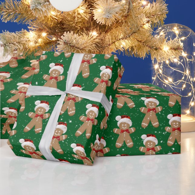 Christmas Gingerbread Men In Snowflakes Wrapping Paper (Holidays)