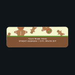 Christmas Gingerbread Men Labels<br><div class="desc">Christmas labels featuring a background of brown at bottom with green trim.  Personalise the white text.  Gingerbread men in various sizes over beige background at top.</div>