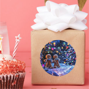 Christmas gingerbread men snow magic classic round sticker