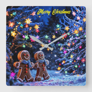 Christmas gingerbread men snow magic square wall clock
