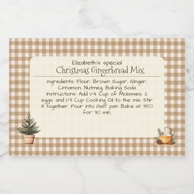 Christmas Gingerbread Mix Brown Gingham Labels (Single Label)