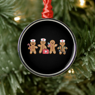 Christmas Gingerbread Nurse Team Crew Gifts Metal Tree Decoration