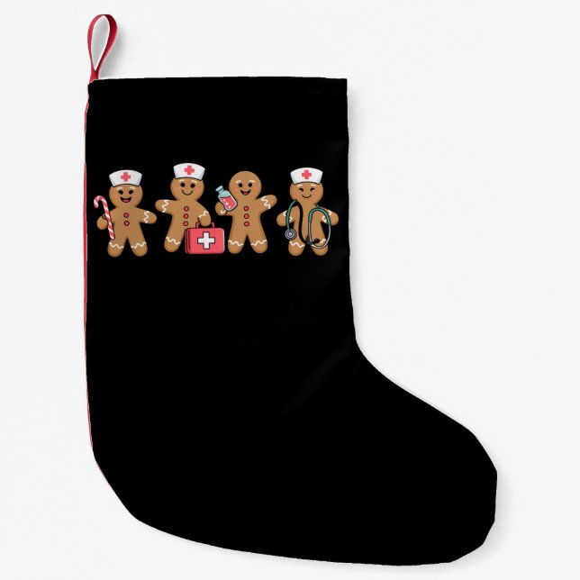 Christmas Gingerbread Nurse Team Crew Gifts Small Christmas Stocking (Front)