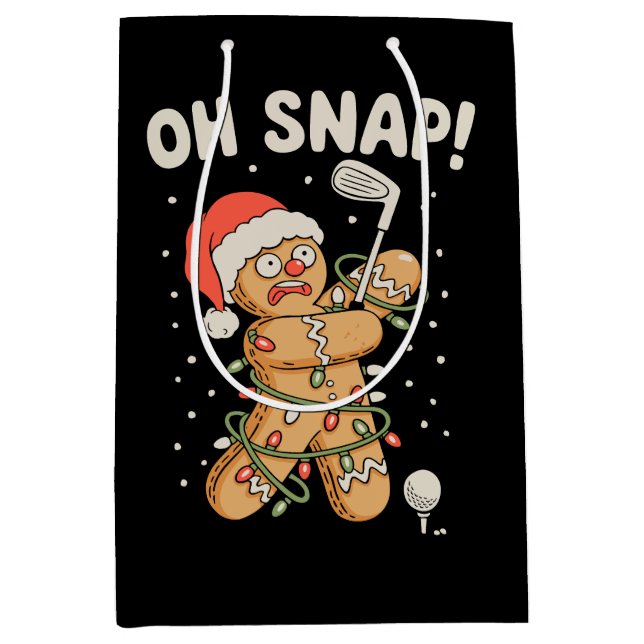 Christmas Gingerbread Oh Snap Cookie Golf Golfer Medium Gift Bag (Front)