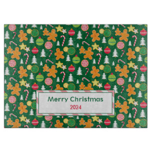 Christmas Gingerbread Pattern with Greeting & Year Cutting Board