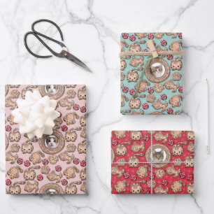 Christmas Gingerbread Pet Cat Photos  Wrapping Paper Sheet
