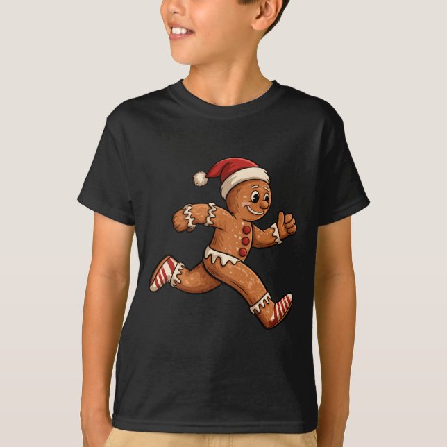 Christmas Gingerbread Running Funny Runners Pajama T-Shirt (Front)