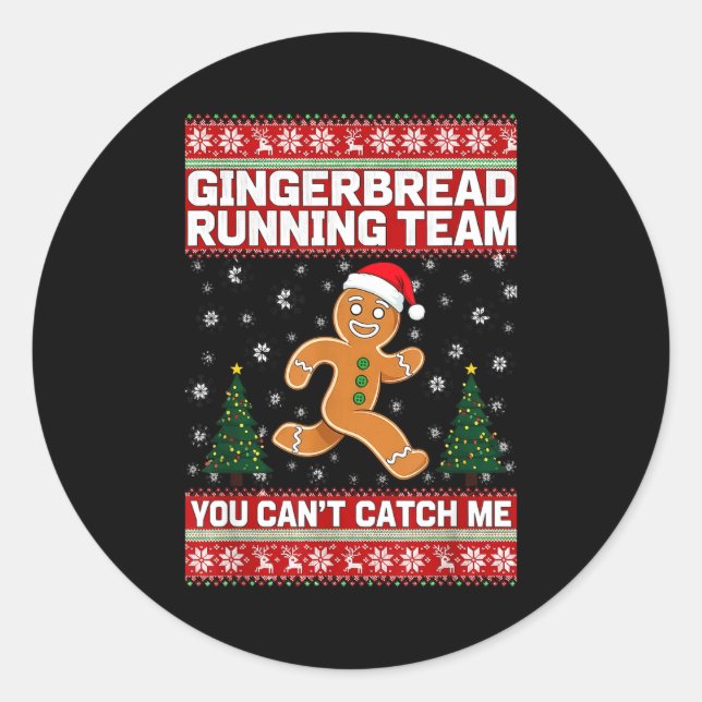Christmas Gingerbread Running Team Funny Xmas Tee  Classic Round Sticker (Front)