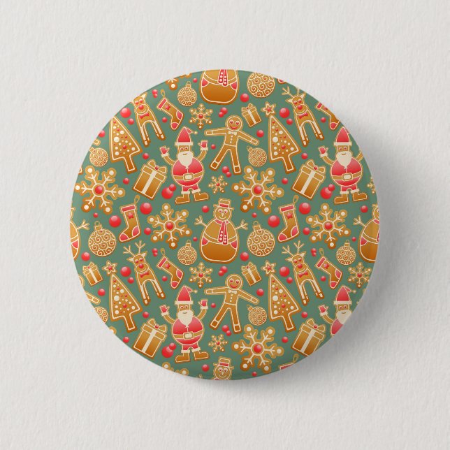 christmas gingerbread santa 6 cm round badge (Front)