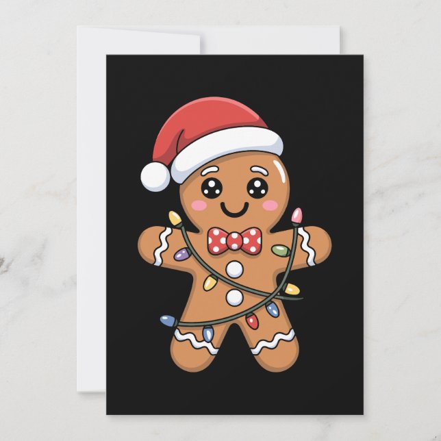 Christmas Gingerbread Santa Hat Xmas Lights Invitation (Front)