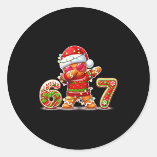 Christmas Gingerbread Six Seven 67 Ice Cream Drip Classic Round Sticker