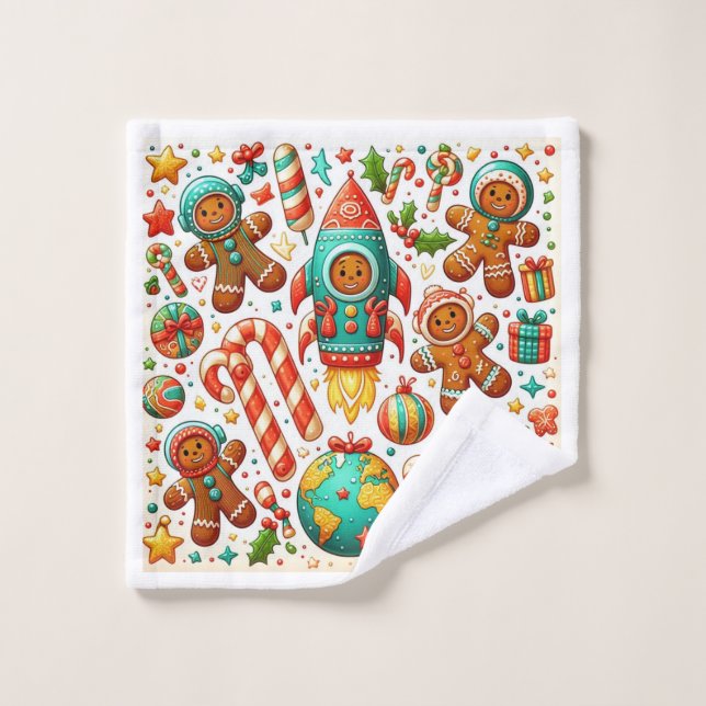 Christmas gingerbread space bath towel set (Wash Cloth)