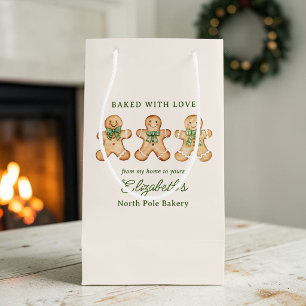 Christmas Gingerbread Watercolor Baked With Love Small Gift Bag