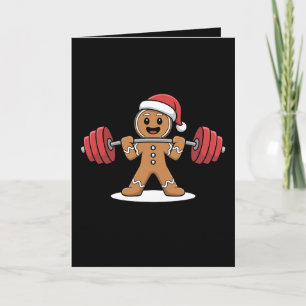 Christmas Gingerbread Weightlifting Gym Santa Hat Card