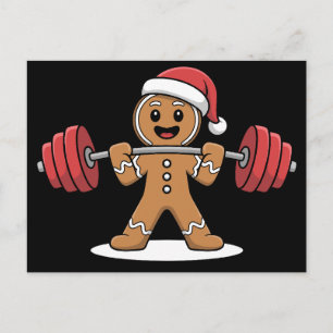 Christmas Gingerbread Weightlifting Gym Santa Hat Holiday Postcard