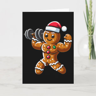 Christmas Gingerbread Weightlifting Man Workout Bo Card