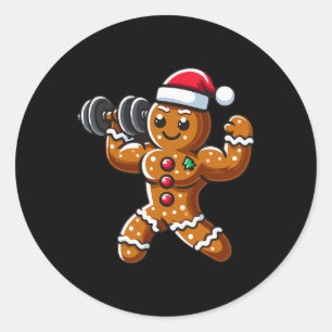 Christmas Gingerbread Weightlifting Man Workout Bo Classic Round Sticker