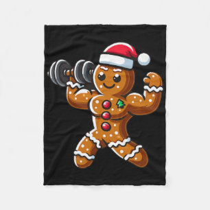 Christmas Gingerbread Weightlifting Man Workout Bo Fleece Blanket