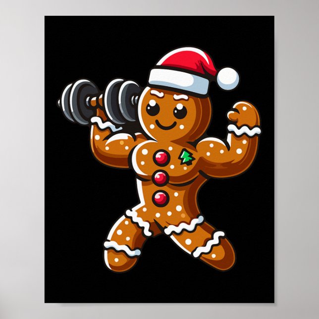 Christmas Gingerbread Weightlifting Man Workout Bo Poster (Front)