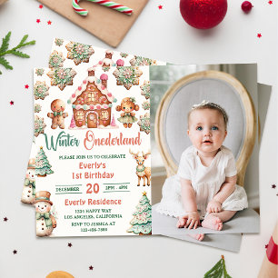 Christmas Gingerbread Winter Onederland Birthday  Invitation