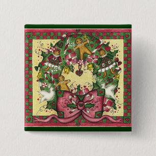 Christmas Gingerbread Wreath Button