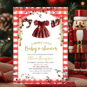 Christmas Gingham Girl Winter Clothes Baby Shower Invitation