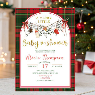 Christmas Gingham Rustic Merry Little Baby Shower Invitation