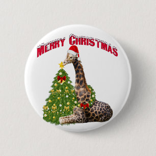 Christmas Giraffe 6 Cm Round Badge