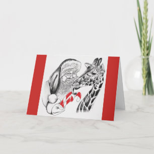 Christmas Giraffe and Santa Claus Holiday Card