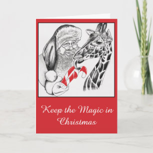 Christmas Giraffe and Santa Holiday Card