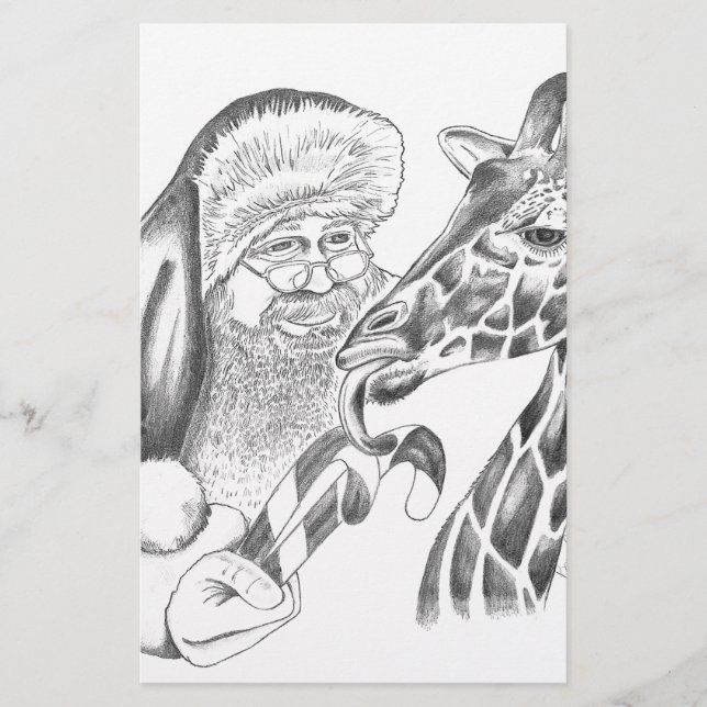 christmas giraffe and Santa Stationery (Front)