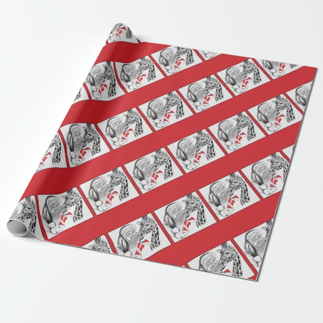 Christmas Giraffe and Santa Wrapping Paper (Unrolled)