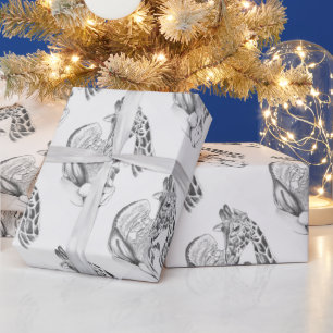 Christmas Giraffe and Santa Wrapping Paper