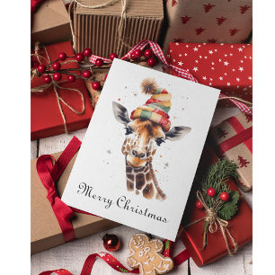 Christmas Giraffe, customisable Holiday Card