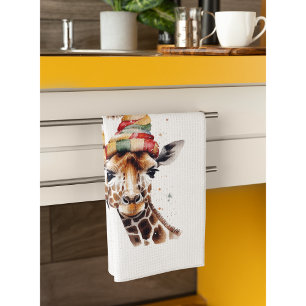 Christmas Giraffe, customisable Tea Towel
