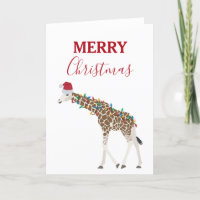 Christmas Giraffe Funny Animal with Santa Hat Card