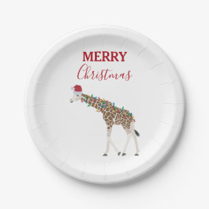 Christmas Giraffe Funny Animal with Santa Hat Card Paper Plate