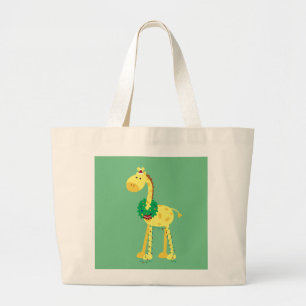 Christmas Giraffe Large Tote Bag