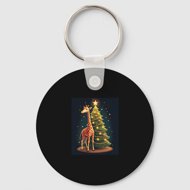 Christmas Giraffe Official Tree Topper Funny Tall  Key Ring (Front)