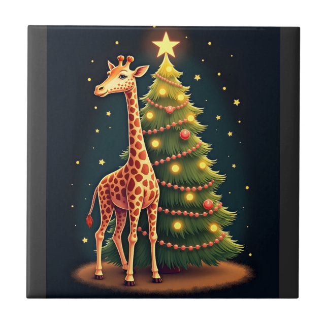 Christmas Giraffe Official Tree Topper Funny Tall  Tile (Front)