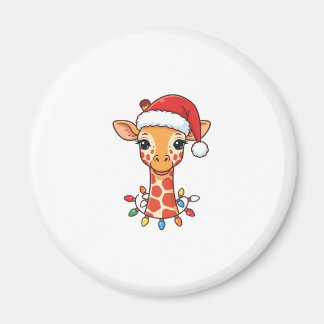 Christmas Giraffe Santa Hat and Colourful Lights Magnet