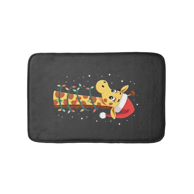 Christmas Giraffe Santa Hat Lights Giraffe Men Wom Bath Mat (Front)