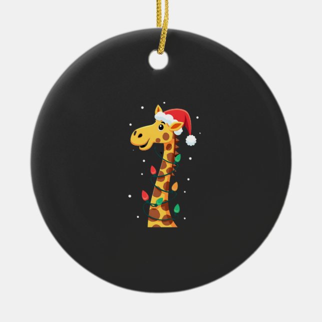 Christmas Giraffe Santa Hat Lights Giraffe Men Wom Ceramic Tree Decoration (Front)