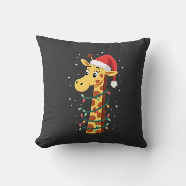 Christmas Giraffe Santa Hat Lights Giraffe Men Wom Cushion (Front)