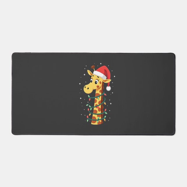 Christmas Giraffe Santa Hat Lights Giraffe Men Wom Desk Mat (Front)