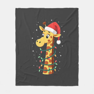 Christmas Giraffe Santa Hat Lights Giraffe Men Wom Fleece Blanket