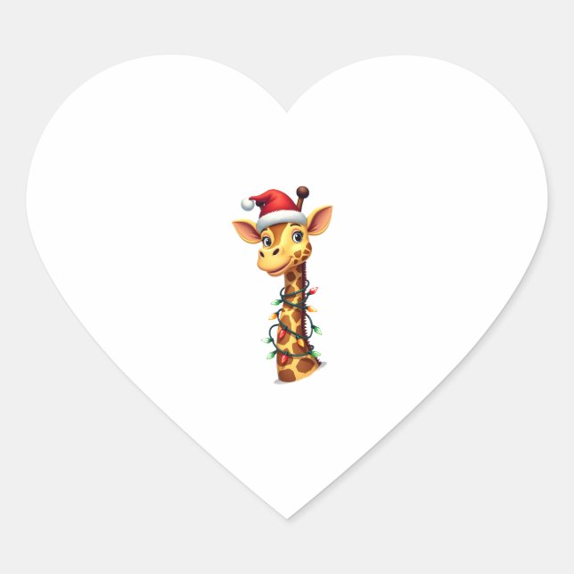 Christmas Giraffe Santa Hat Lights Giraffe Men Wom Heart Sticker (Front)